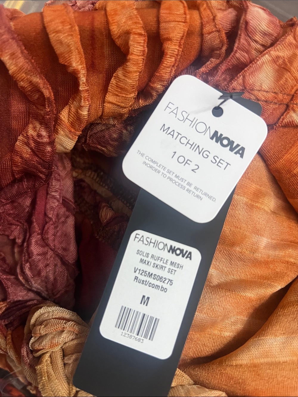 Fashion Nova Rust Tie-Dye One-Shoulder Crop Top & Midi Skirt Set NWT - Picture 7 of 8